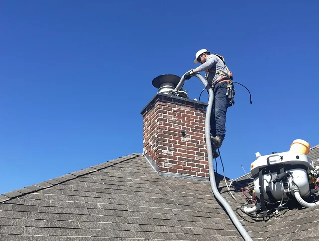 Dedicated Monroe Chimney Sweep team member cleaning a chimney in Monroe, CT