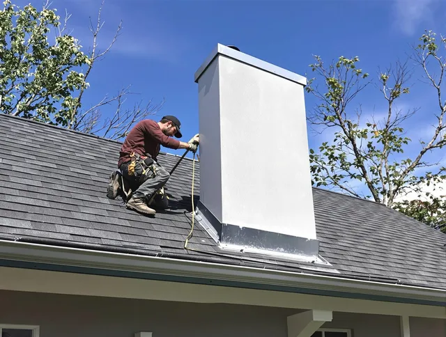 Monroe Chimney Sweep team member finishing chimney construction in Monroe, CT