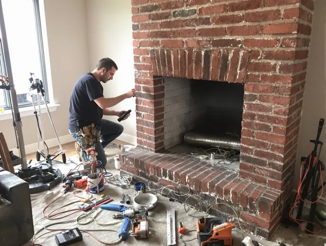 Monroe Chimney Sweep specialist finalizing chimney liner service in Monroe, CT