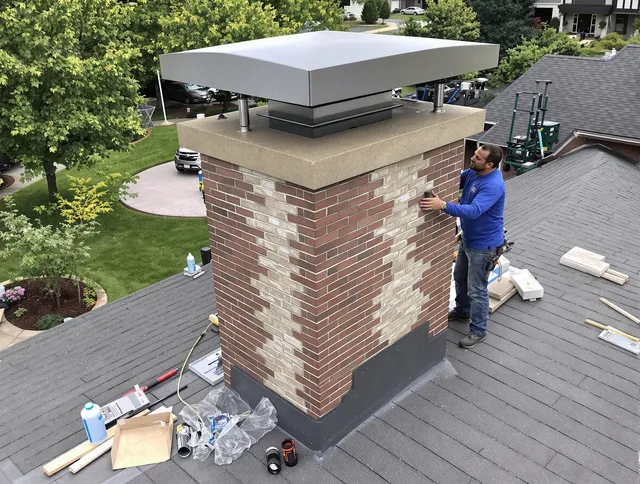 Monroe Chimney Sweep team working on a custom chimney remodel in Monroe, CT